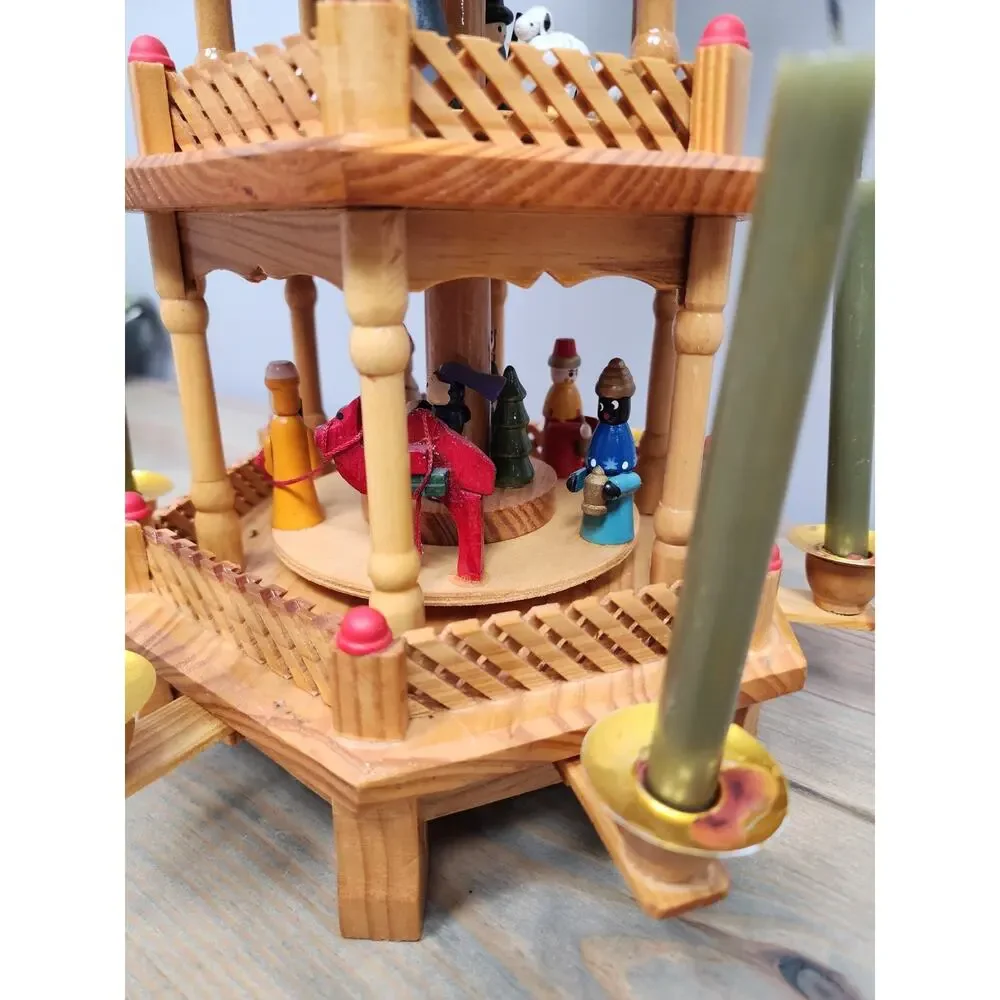 VTG Lillian Vernon 3-Tier Wooden Christmas Windmill Carousel Nativity Pyramid